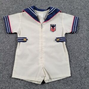 Vintage Sailor Romper Baby Boys 3-6 Months White‎ Nautical One Piece USA 60s/70s